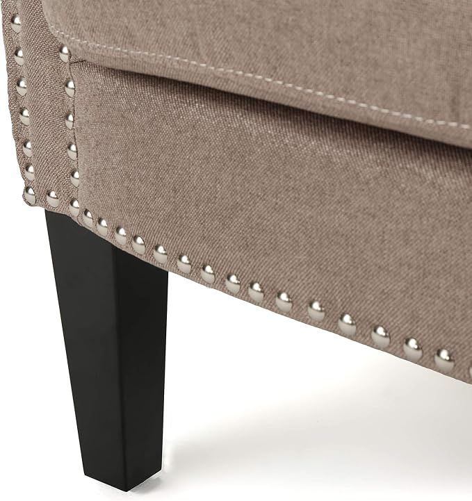 Christopher Knight Home Brice Vintage Scroll Arm Studded Fabric Club Chair Light Coffee / Dark Brown 31D x 29.5W x 31.5H in