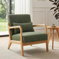 Mid Century Accent Chair Comfy Arm Chair with Solid Wood Frame Upholstered Modern Chair for Living Room Bedroom Waiting Room Green