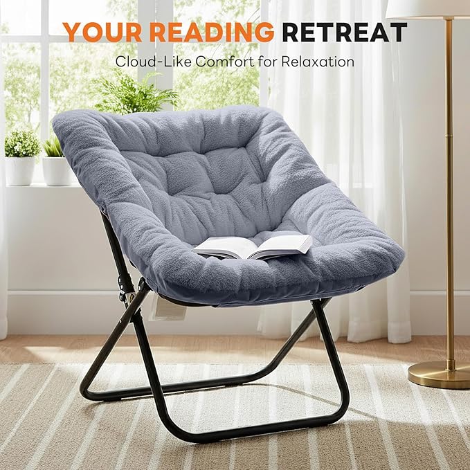 Sweetcrispy Comfy Chair for Adults Foldable Living Room Chair Soft Faux Fur Lounge for Bedroom Dorm Rooms Comfortable Reading Chair for Teens X-Large