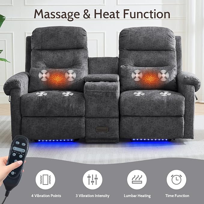 Power Lift Recliner LoveseatVelvet Reclining Loveseat Sofa RV Couch with ConsoleDual Power Lift Recliner Chair for Elderly with Heat and MassageElectric Lift Chairs for Living Room (Gray)