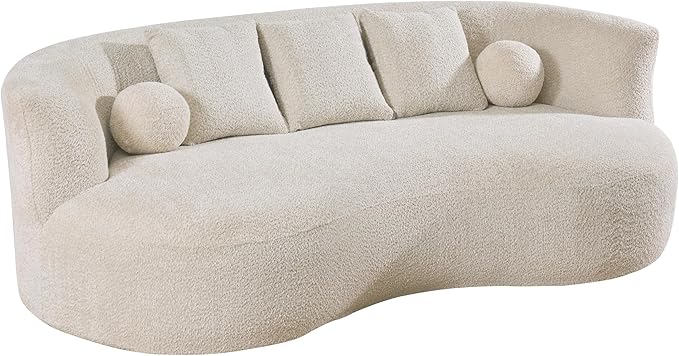 Christopher Knight Home Nomad Curved Sofa 90 Boucle Upholstered 3 Seater Couch with Decor Cushions Modern Cloud Couch with Deep Seat Fabric Upholstered Seating Set for Living Room Bedroom Beige