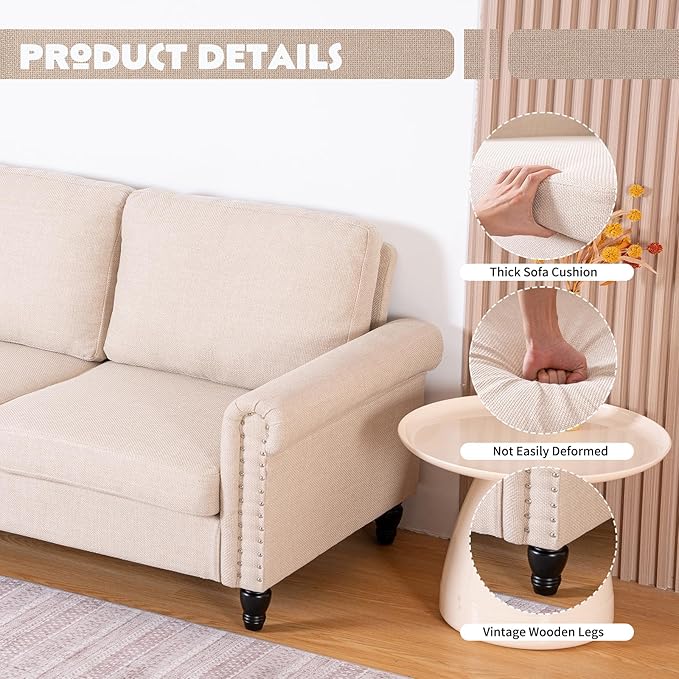 J.C.UP 57’’ Loveseat Sofa CouchSmall Couches for Living Room with Linen FabricComfy Upholstered Love Seat Sofa Couches for Bedroom with Solid Wood Legs2 Seater Mini Modern Couch for Small Spaces