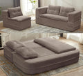 Sleeper Sofa with Chaise Lounge Convertible Sectional Couch Bed Plush Corduroy 3-Seat Sofa with Blanket Deep Seat King Size Sleeper for Small Apartment No Assembly Required (Coffee)