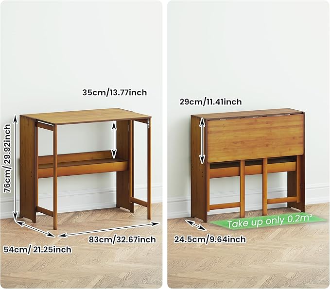 Wood Foldable DeskSpace Saving Foldable Table Bamboo Folding Desk Study Table with Bookshelf for Office Home Study Bedroom