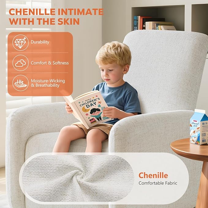 Power Recliner Chair Swivel Rocker Recliner w/USB &amp Type-C Charging Ports Chenille Upholstered Swivel Rocker Glider Recliner for NurseryLiving Room Bedroom Set of 2 Cream