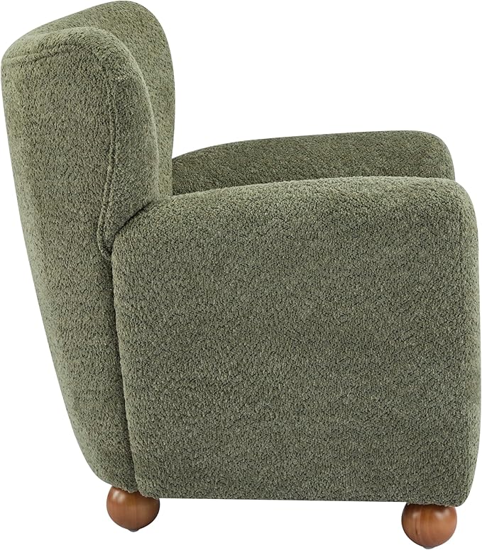 Christopher Knight Home Lindy Wingback Accent Chair Upholstered Armchair with Rounded Wooden Legs Curved Backrest Single Sofa Soft Cushion Seating Comfy Lounge Chair for Living Room Olive Green