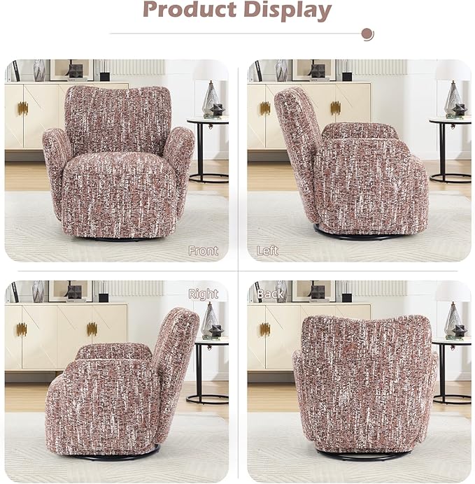 CANMOV 360° Swivel Accent Chair Modern Accent Armchair with Padded Armrest Nursery Chair for Living Room Bedroom Brown