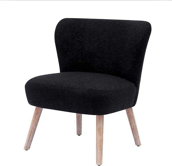 Costaelm Bedroom Accent Chairs with Ottoman Foot Stool Set of 4 Upholstered Fabric Chairs Makeup Vanity Chair Teddy Fuzzy Chair for Living Room Reading Room Dining Room Black