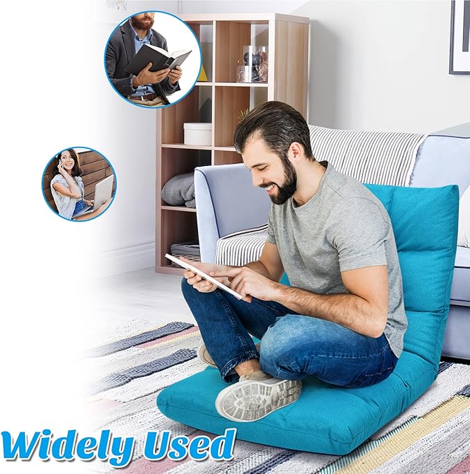 Giantex Adjustable Floor Gaming Sofa Chair 14-Position Cushioned Folding Lazy Recliner High Resilience Sponge Breathable Cotton &amp Linen Fabric Sleeper Bed Couch Recliner with Removable Cover