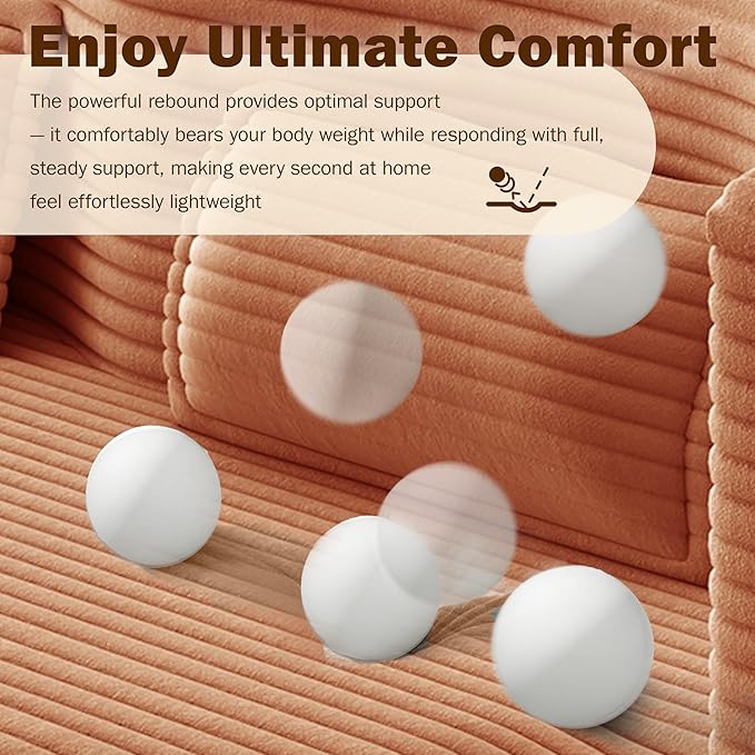 78” Floor Sleeper Sofa Bed Modern 2 in 1 Full Size Foldable Mattress with 2 Pillows Convertible Boneless Couch with Deep Seat for Living Room No Assembly Required (Orange &amp Corduroy) | No Assem