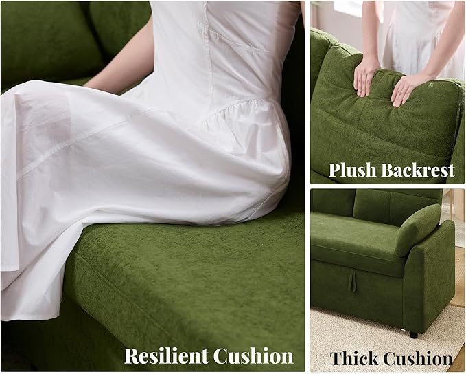 Jocisland Sofa Bed Sleeper Sofa with Storage Chaise Convertible Couch Bed with Pull Out l Shaped Couch for Living Room Linen Geen