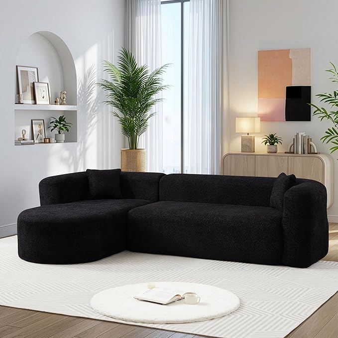 110 Inch Boneless Couches for Living Room Modern Modular Sectional Curved Sofa with Chaise Minimalist L-Shape Cloud Sectional Couch No Assembly Required (Black Left-Facing Chaise)