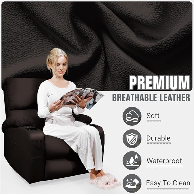 LEVELEVE Rocking Recliner Chair Massage Rocker Recliner Chair with Vibration Massage and Heat360° Swivel Recliner Chairs Living Room Bedroom Nursery RV Brown