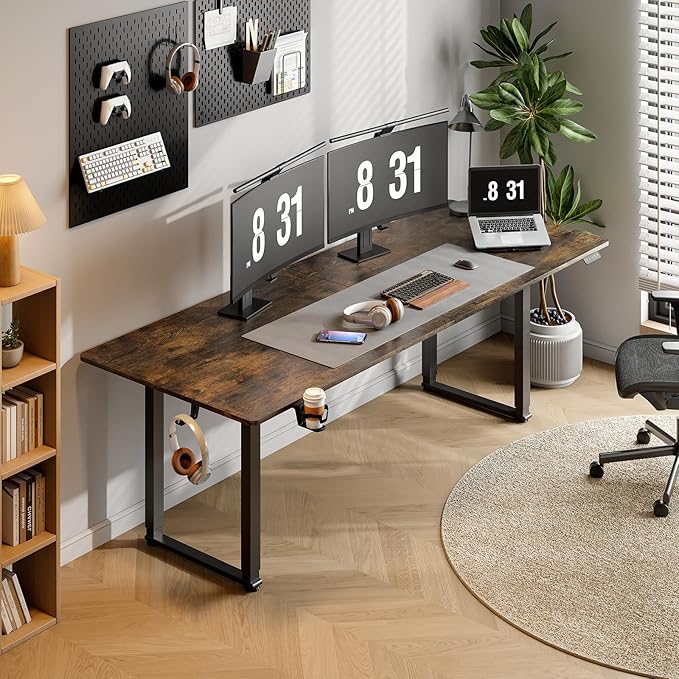 ONBRILL Standing Desk 71x32 Inches Rectangle Stand Up Desk with 4 Legs Dual Motor and Memory Controller Adjustable Height from 28-46 Inches for Home and Computer Workstation Rustic Brown