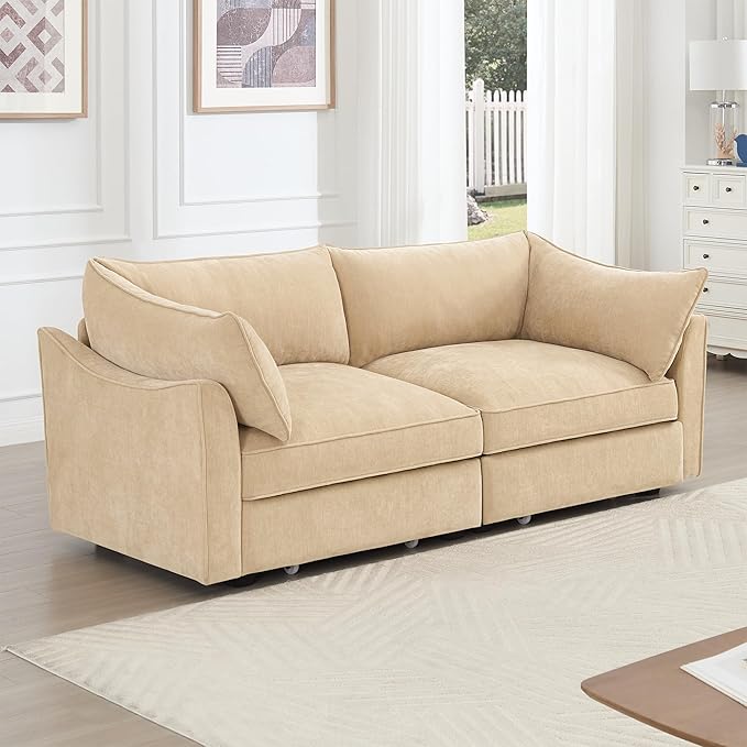 Aoowow Modular Sectional Sofa with Pullout Storage Seat 78.7” Chenille Loveseat Sofa Comfy 2-Seat Sofa Couch Upholstered Deep Seat Couches with Armrests for Living Room Apartment OfficeWheat