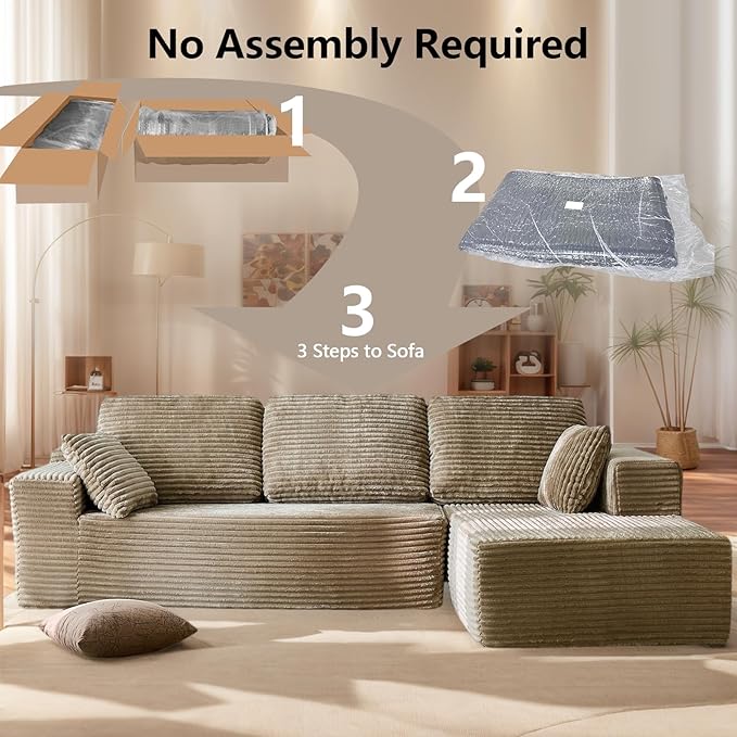 104” Modular Sectional Couch Modern Cloud Sofa with Chaise Deep Seat Upholstered Sofa for Living Room or Apartment No Assembly Required (Camel L Shape with Right FacingChaise)
