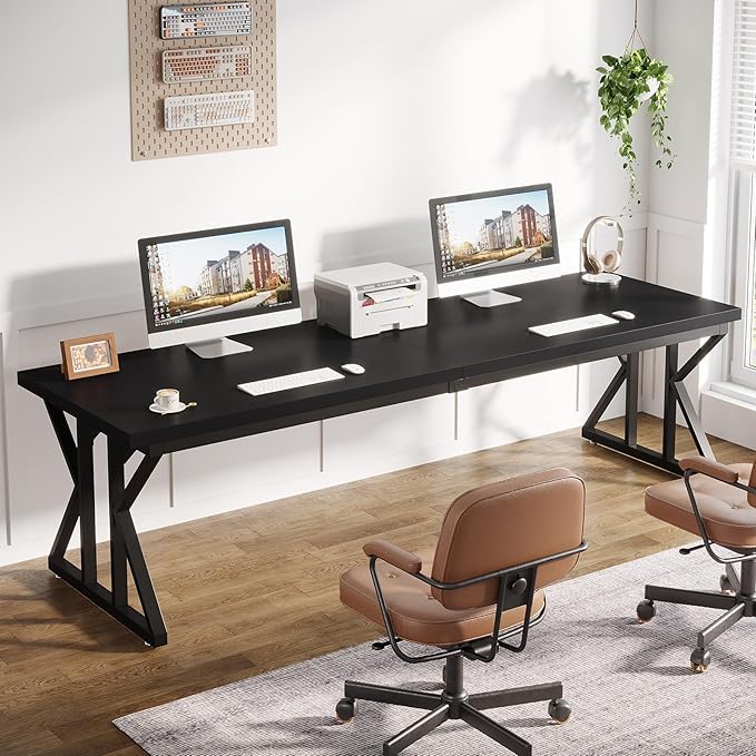 Tribesigns 78.7 Inches Long Computer Desk Two Person Desk Large Executive Office Desk Double Desk Study Writing Table for Home Office (Black)