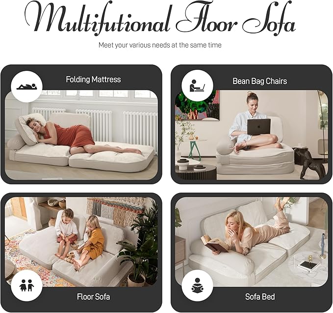Daneey Foldable Floor Sofa Bed Lazy Floor Sofa Folding Floor Sofa Bed Chair Floor Mattress for Adults Soft Sofa Bed Floor Sofa Chair Wall Support with Washable Soft Cover