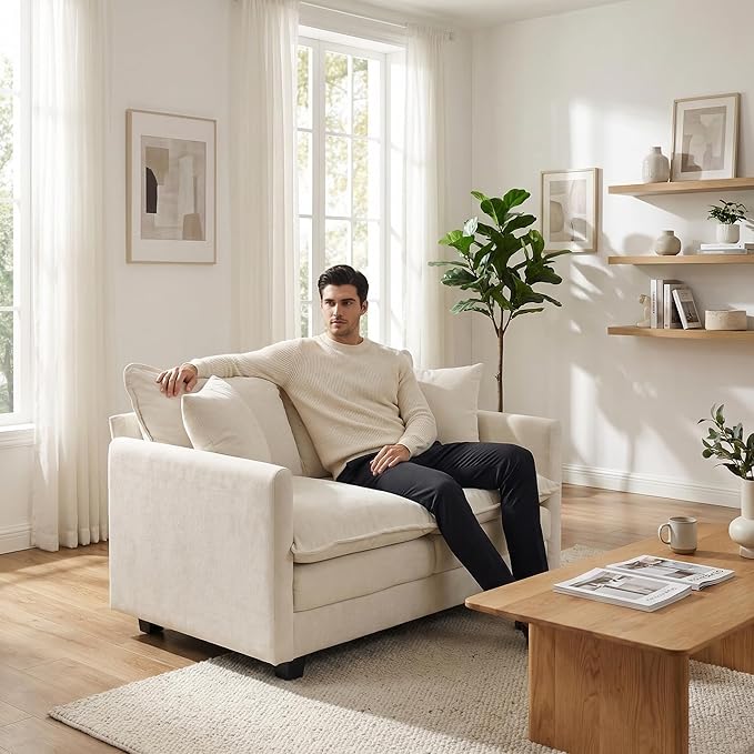 KYJ 50 Loveseat Sofa Couch 2 Seater Couch Small Mini Compact Chenille Cloud Sofa 27 Deep Seat with Detachable Pillow Cover for Bedroom Living Room Dorm Apartment Small Spaces 2-Beige