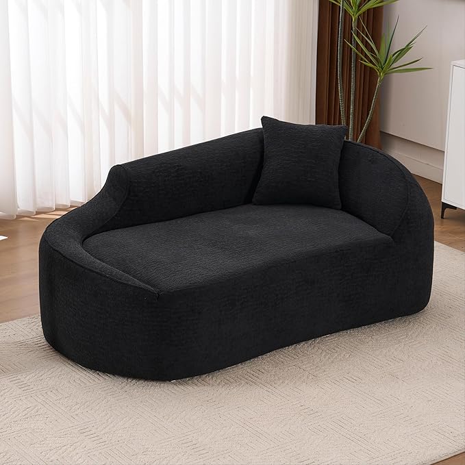 DEINPPA Modern Chaise Lounge with Pillow Chenille Comfy Cloud Couch for Living Room Bedroom Apartment No Assembly Needed-Black | Lasting Support