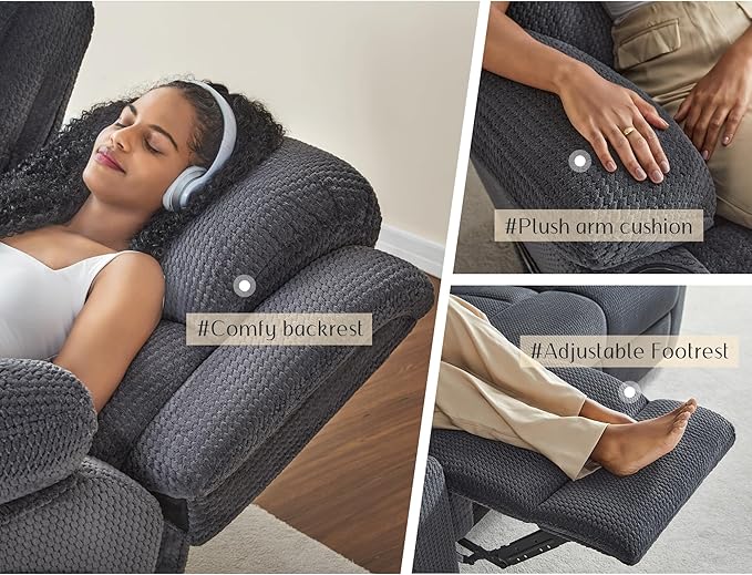 VanAcc Recliner Couch 3 Seater Sofa Recliner with Cup Holders for Living Room- 85 inch Comfy Couch with Dual Wingback Recliner Grey Oversized Recliner
