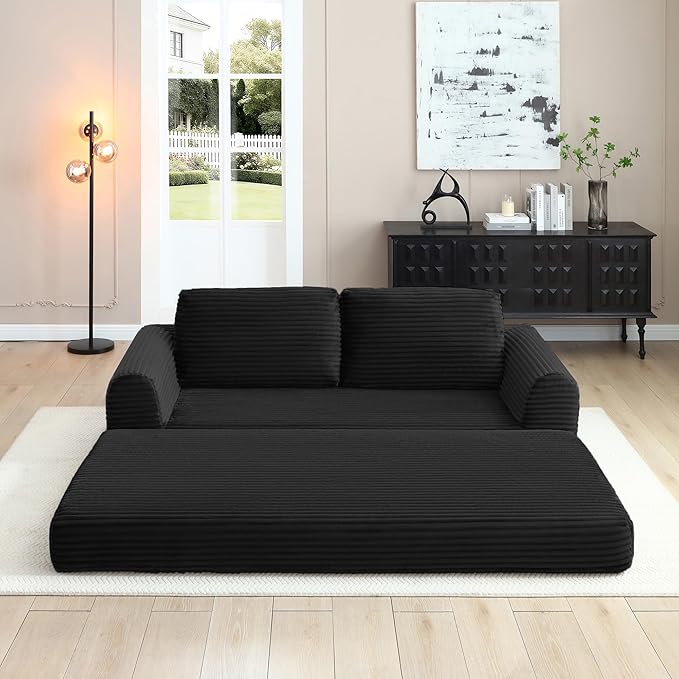 Foldable Boneless Love Seat Couches in a Box Modern Floor Foam Sleeper Sofa Bed 2-in-1 Convertible Cloud Sofa for Home Apartments Bedroom