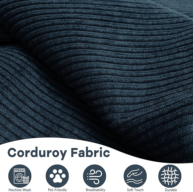 78.8 Corduroy Convertible Sofa Bed with Stainless Fixed-Shape Frame 4-in-1 Boneless Loveseat with Pull-Out Bed Lounge Futon Sofa Couch Floor Mattress for Living Room No Assembly Required(Blue) | C