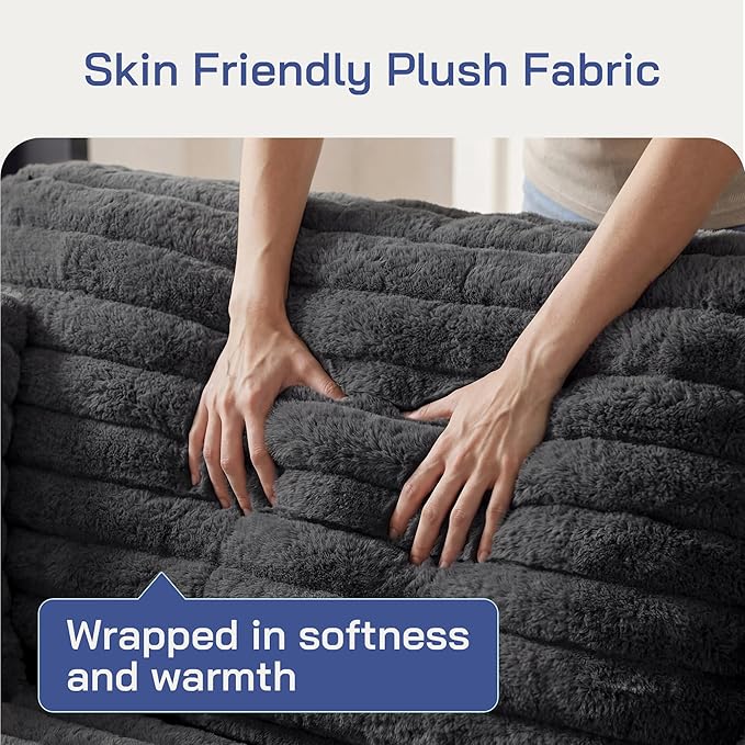 Plush Corduroy Loveseat Sofa Fluffy Love Seat Sectional Couch Oversized Deep Seat Sofa with 2 Pillows Apartment and Small Space Sofas Dark Grey