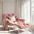 YOXIFOC Modern Style Recliner Armchair with Footrest Multifunctional Leisure Chair with Thickened Cushion and Phone Holder Suitable for Bedroom/Living Room Reading Chair/Garden/Patio (Pink)