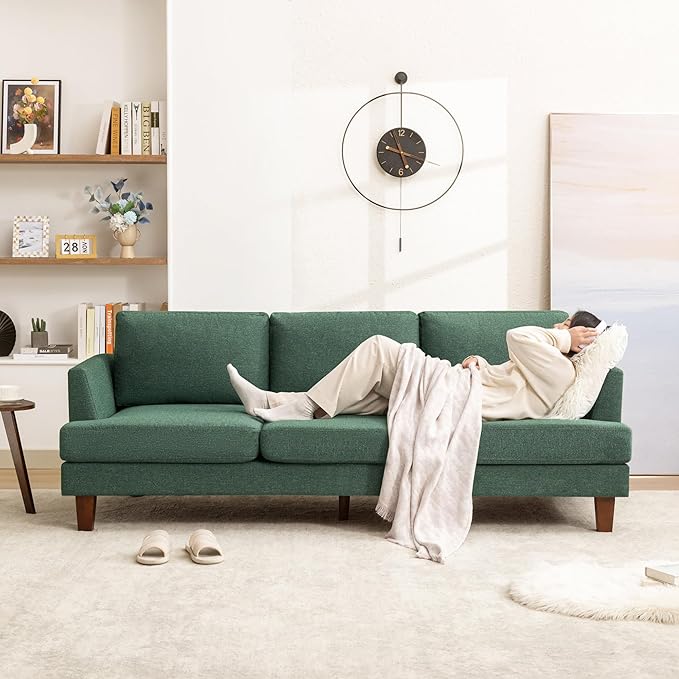 Mid Century Modern Couches for Living Room 89 Comfy Green Couch Sofa with 3-Seater Deep Seats Upholstered Sofas for Living Room Office Apartment Bedroom