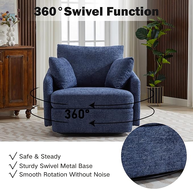 Chifee &amp Vingol 40.6 Oversized Swivel Accent ChairChenilleNavy