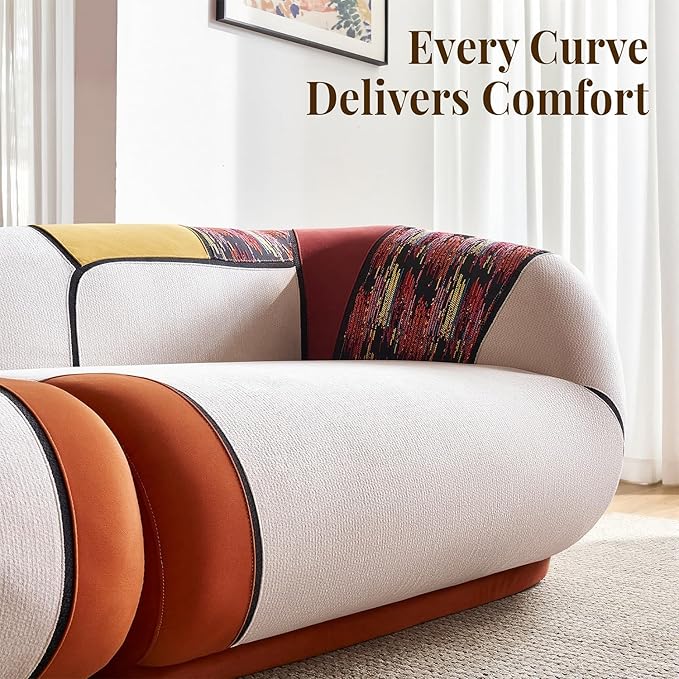 YINIX 102 Oversized Modern Curved Sofa 4-Seat Chenille Couch for Living Room Apartment Minimalist Boneless Sectional Floor Lounge Couches with Bohemian Style Pillows No Assembly