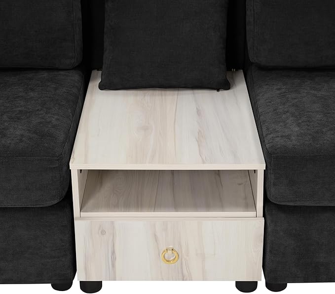 Christopher Knight Home Onvi 63.2'' Lounge Sofa Couch with Storage Armrest and Center Console Chenille Upholstered Home Sofa Living Room 1 Seater Sofa with Removable Plush Pillows Black
