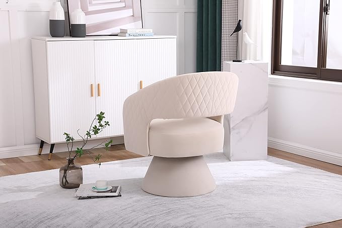 Swivel Accent Chair Armchair Round Barrel Chair in Fabric for Living Room Bedroom Beige