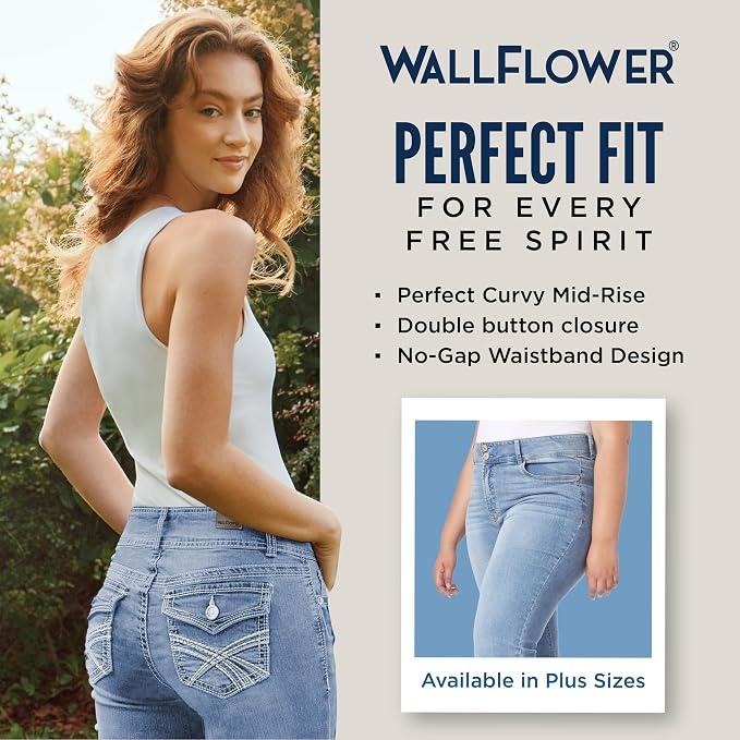 WallFlower Luscious Curvy Bootcut Jeans for Women Mid-Rise Insta Stretch Denim Size-Inclusive Juniors Jeans