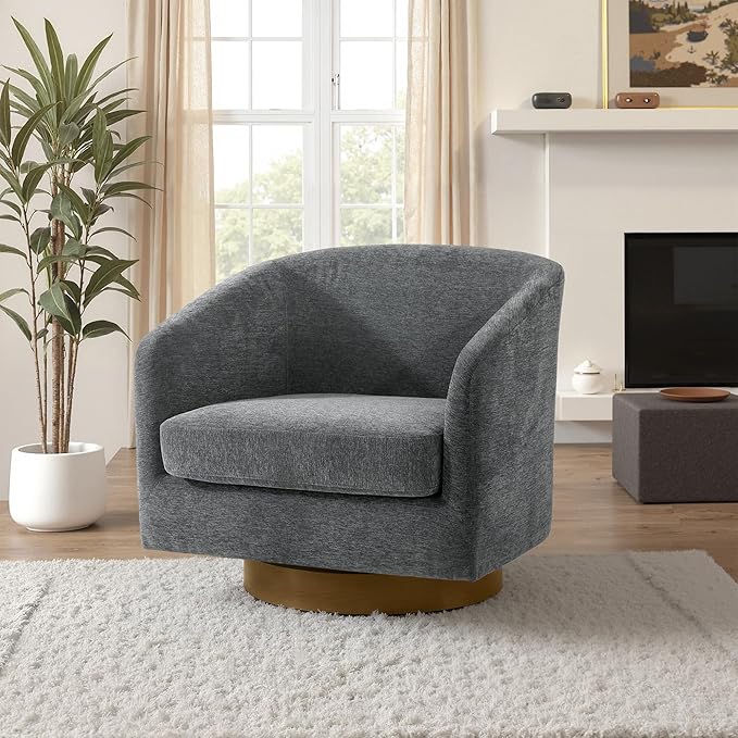 Swivel Accent Chair 31 W Chenille Fabric Swivel Barrel Chair for Living Room Modern Comfy Upholstered Round Armchair Single Sofa Chair for Bedroom Club-Gray