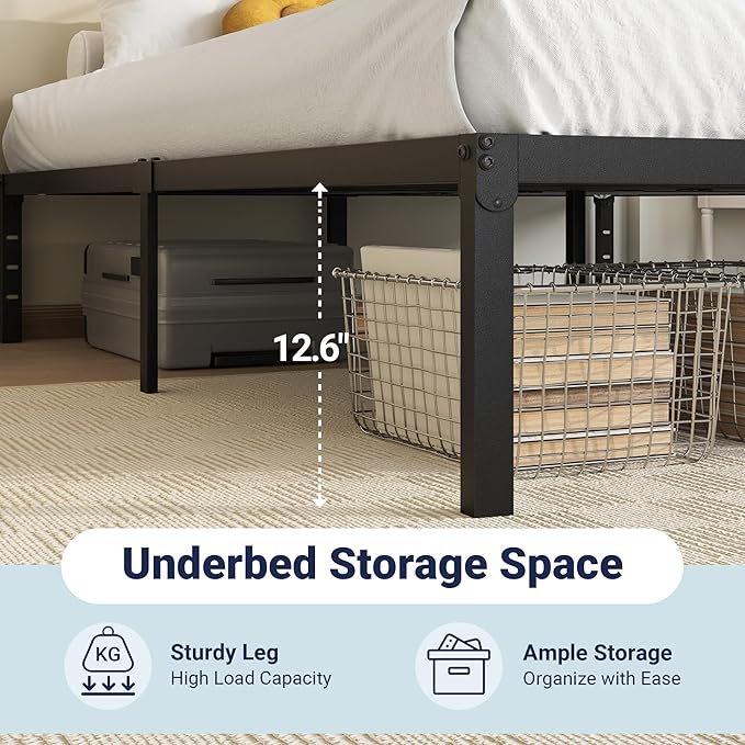 Allewie King Size Bed Frame 14 inch Metal Platform Beds with Storage Space No Box Spring Needed and Easy Assembly Black