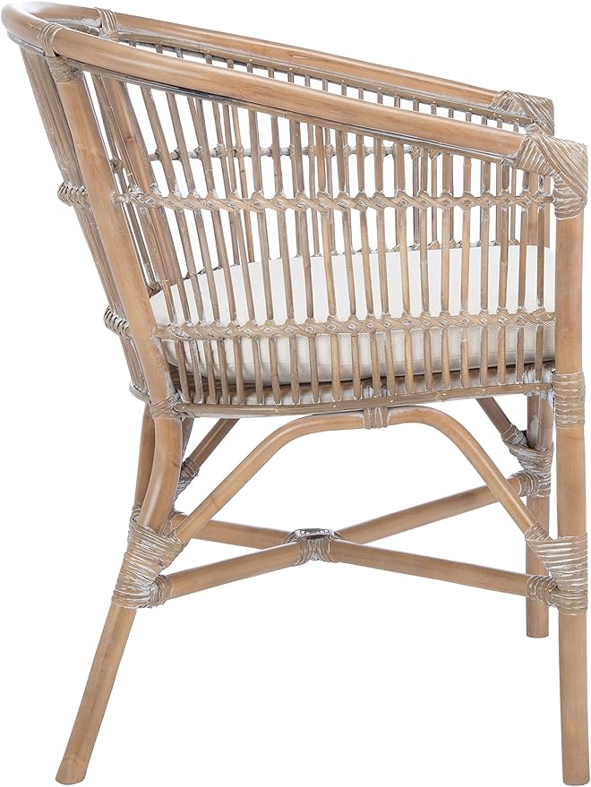 Safavieh Home Collection Olivia Grey Rattan Cushion Accent Chair White Washed/White