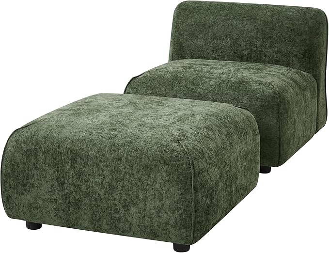 Christopher Knight Home Milio Modern Accent Chair with Ottoman Foot Rest Wooden Frame Club Chair and Ottoman Comfy Living Room Lounge Chair with Coffee Table Single Sofa and Footstools Green