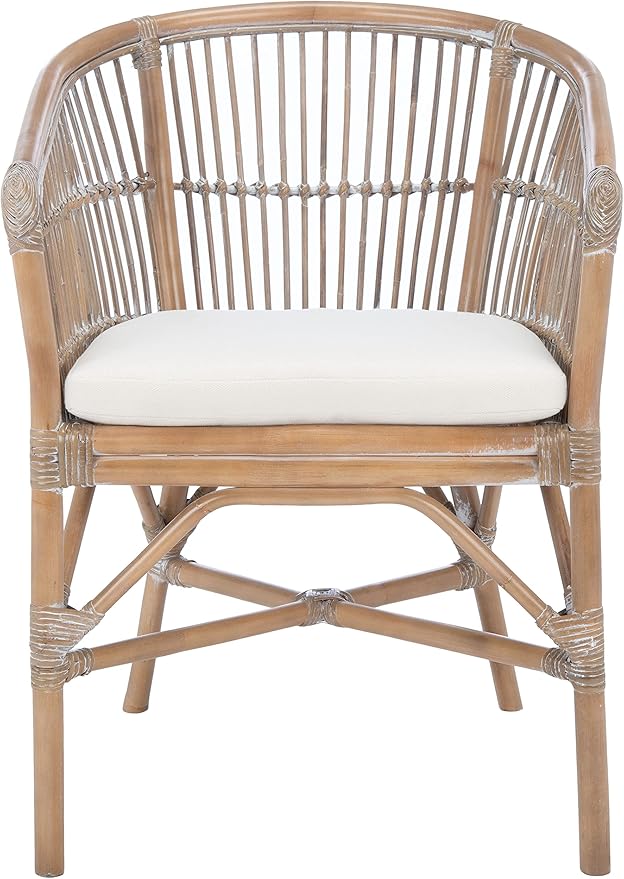 Safavieh Home Collection Olivia Grey Rattan Cushion Accent Chair White Washed/White