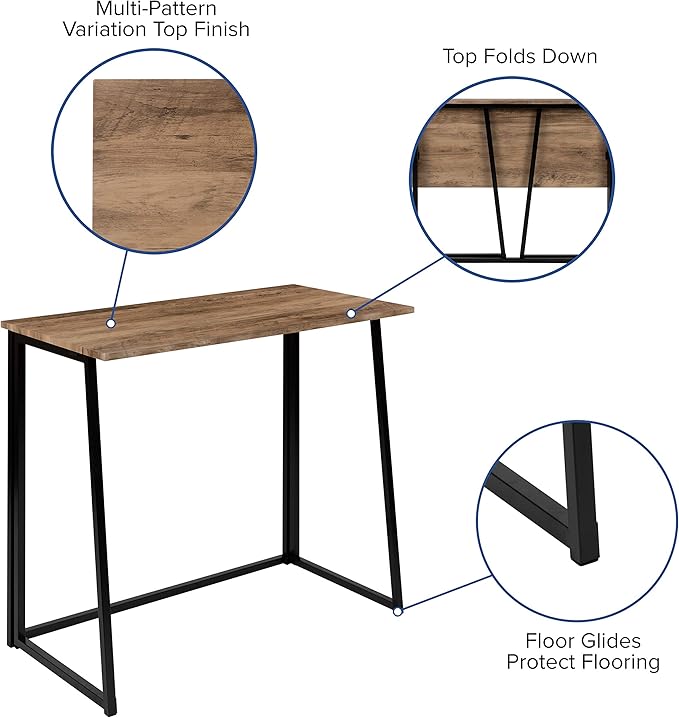 EMMA + OLIVER Small 36 Rustic Natural Home Office Folding Computer Desk - Laptop Desk