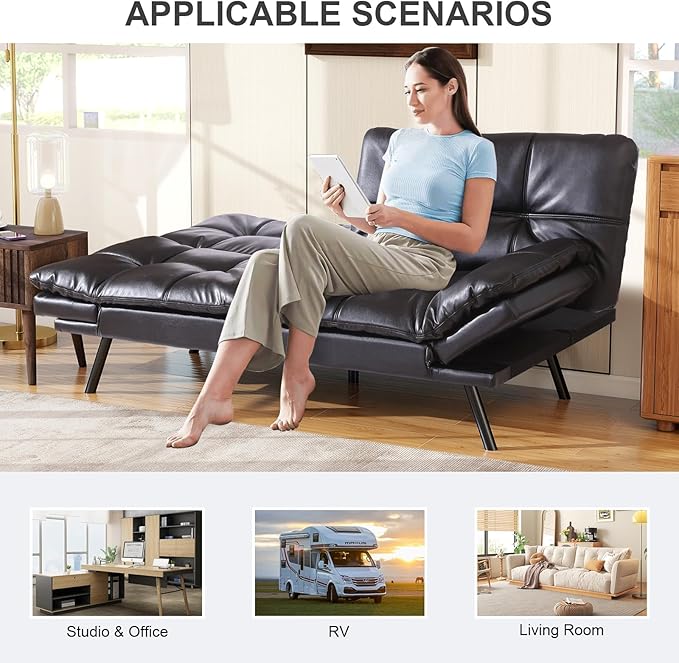 Vipbear Futon Sofa Bed Couch 71 Convertible Sofa Bed Space-Saving Loveseat with Adjustable Backrest &amp Armrest for Living RoomApartmentOfficeBlack Sleeper Sofa