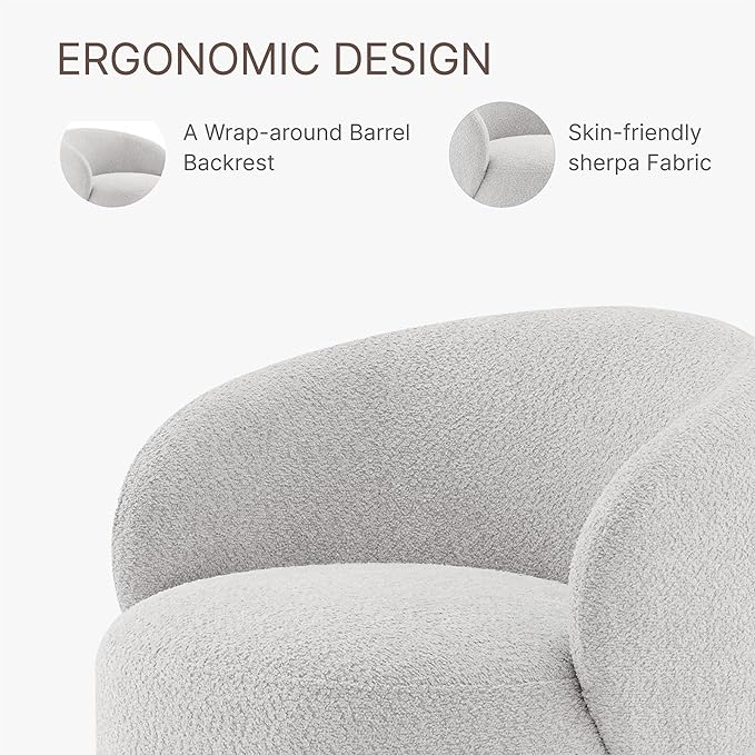 Swivel Accent Chair Round Barrel Armchair Upholstered Performance Fabric for Living Room Bedroom Waitingroom1 BoxLight Grey
