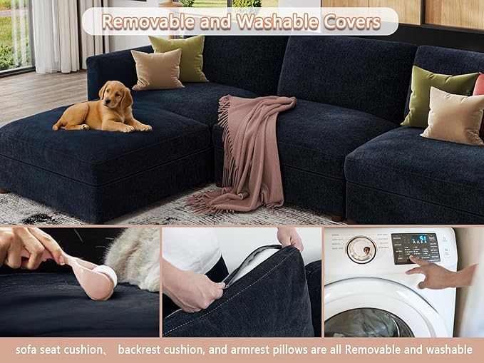 EASE MOOSE Sectional Modular SofaFSC Certified Oversized L Shape Sectional Couch Wide Deep seat Sectional SofaBlue