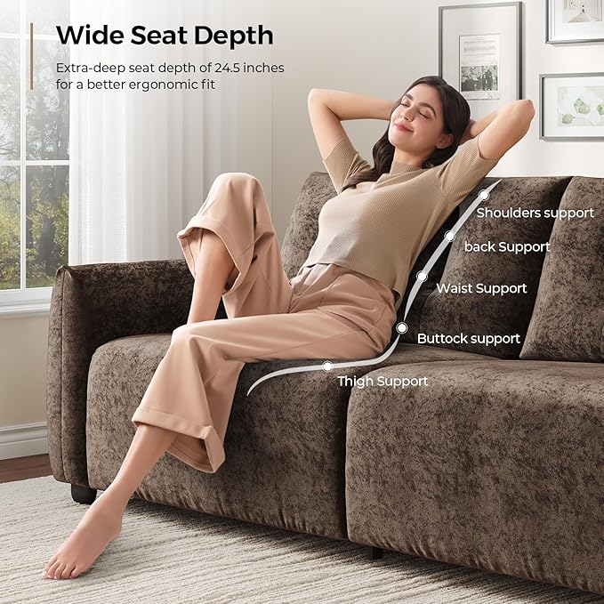 84.5 Inch Loveseat SofaModern Couch and SofaFeather-tip armrest DesignSturdy and Easy InstallationSmall Sofa for Living Room Bedroom Office and ApartmentChenille FabricDark Brown