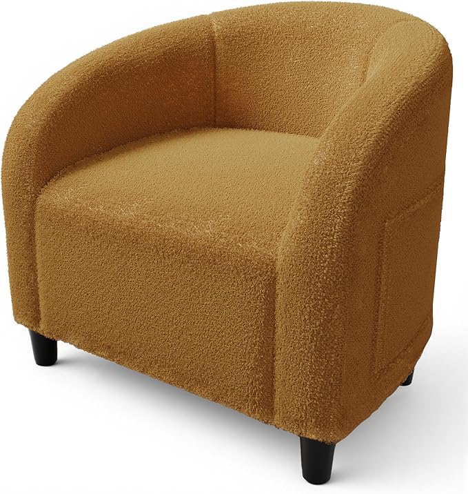 Velvet Accent Chair Comfy Upholstered Barrel Club Chair with Armrest &amp Soft Padded Seat Modern Sofa Chair for Living Room Bedroom Study Waiting Room Yellow