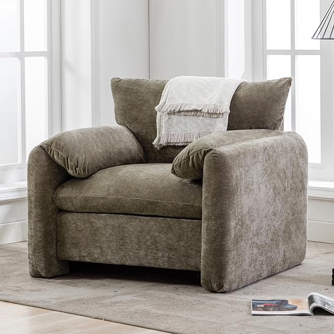 Single Sofa Armchair Made of Chenille Modern Style Accent Chair Lounge Chair 38.6'' Wide for Living Room Bedroom Green