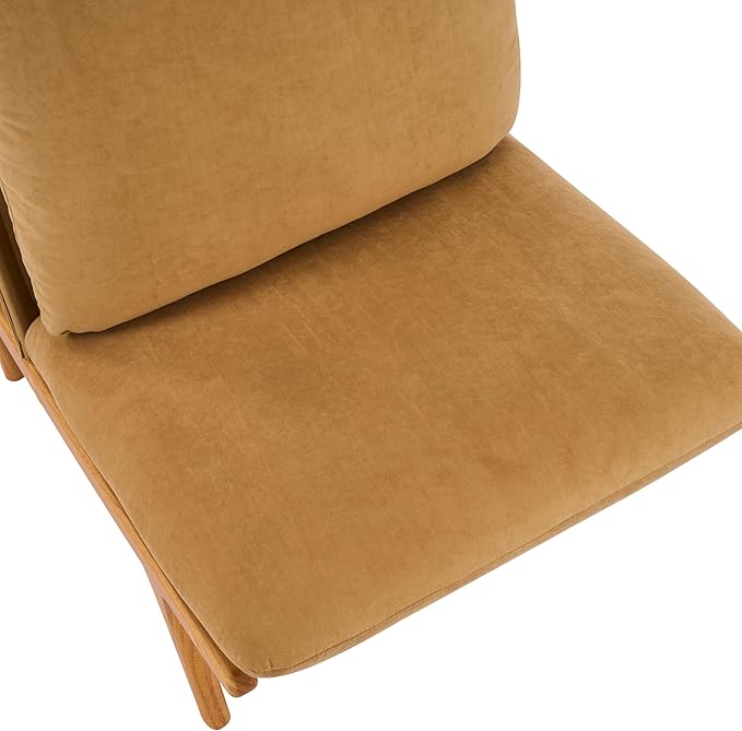 Christopher Knight Home Vista Low Profile Accent Chair Set of 2 with Removable Cushion Solid Wood Armless Lounge Chair Fabric Comfy Reading Chair for Bedroom Mocha+Natural