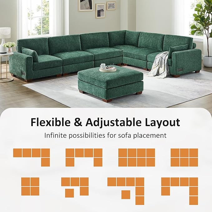 VANOMi Large Modular Sectional Sofa Oversized Couch with Charging Station Cloud Couch Deep Seat Sofa with Thick Cushion Convertible Sectional Couches for Living Room Office Apartment