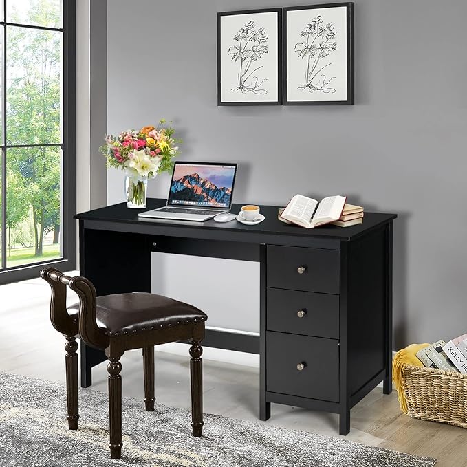 Computer Desk with Drawers 48’’ x 20’’ x 29.5’’ Home Office Computer Workstation Modern Executive Desks Teens Writing Study Table Laptop Desk for Bedroom Study Small Space (Black)